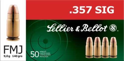 Click to see larger image. 357 Sig 50 Rounds Ammunition Sellier & Bellot 140 Grain Full Metal Jacket